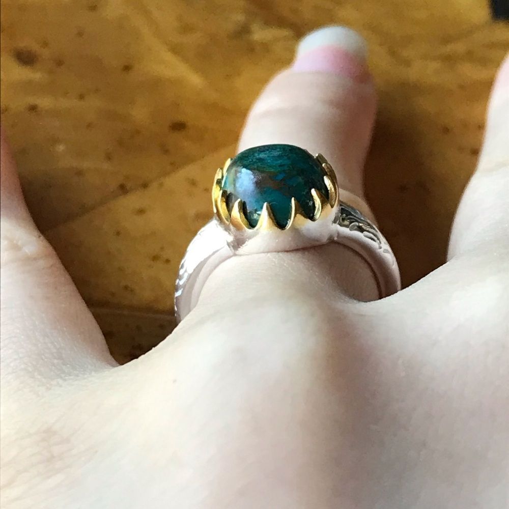 Natural Shadowkite Sterling Silver Crown Ring Size 7 - Picture 2 of 8